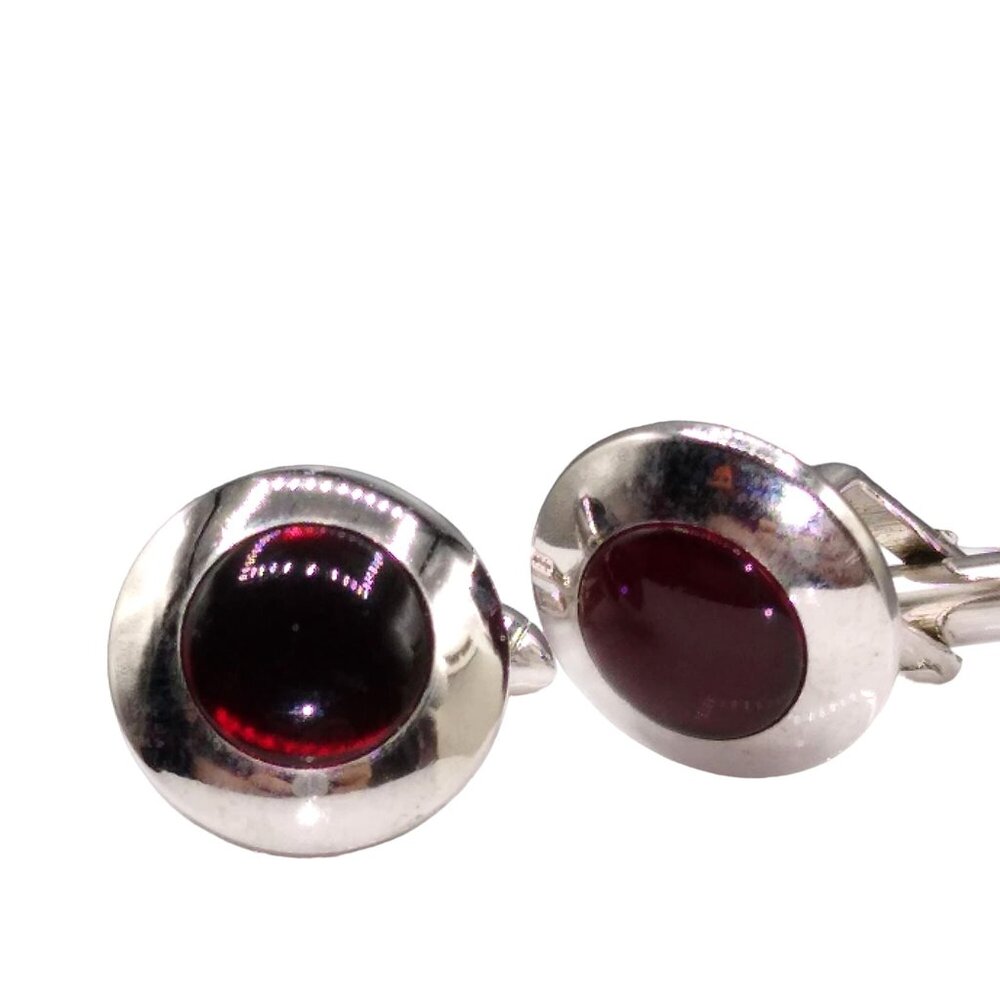 Vintage Swank Red Lucite Silver Tone Cuff Links, Mod Mid Century Cufflinks, Gift